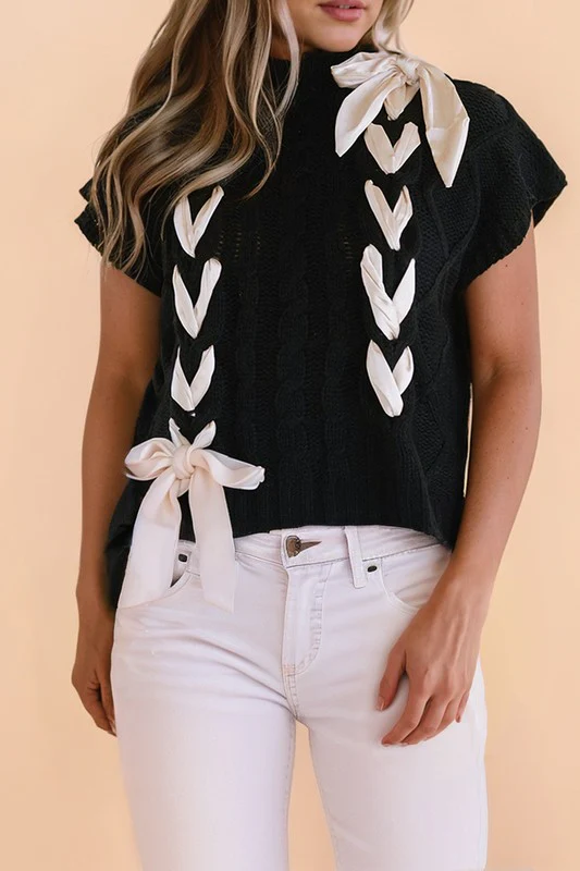 Cable Knit Satin Bowknot SPRING Sweater - Image 4