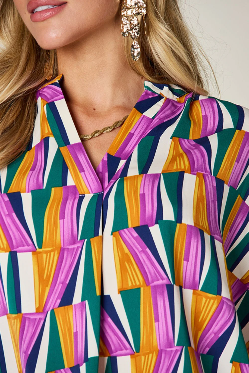 Geometric Notched Sleeve Blouse - Image 4