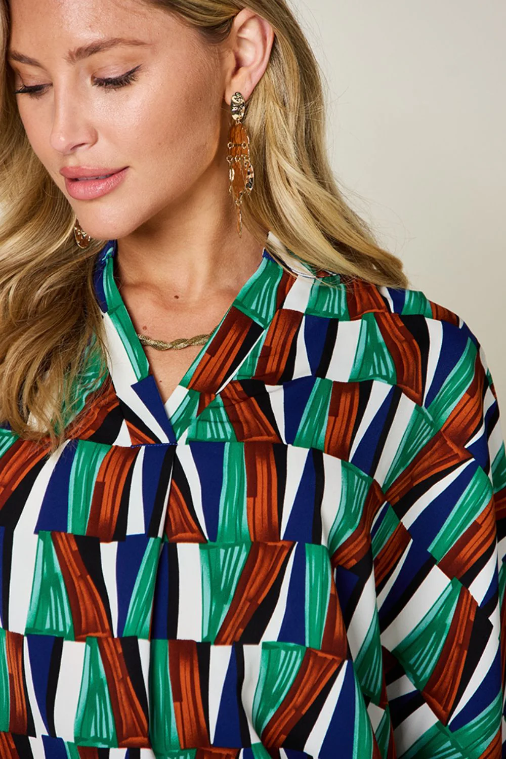 Geometric Notched Sleeve Blouse - Image 5