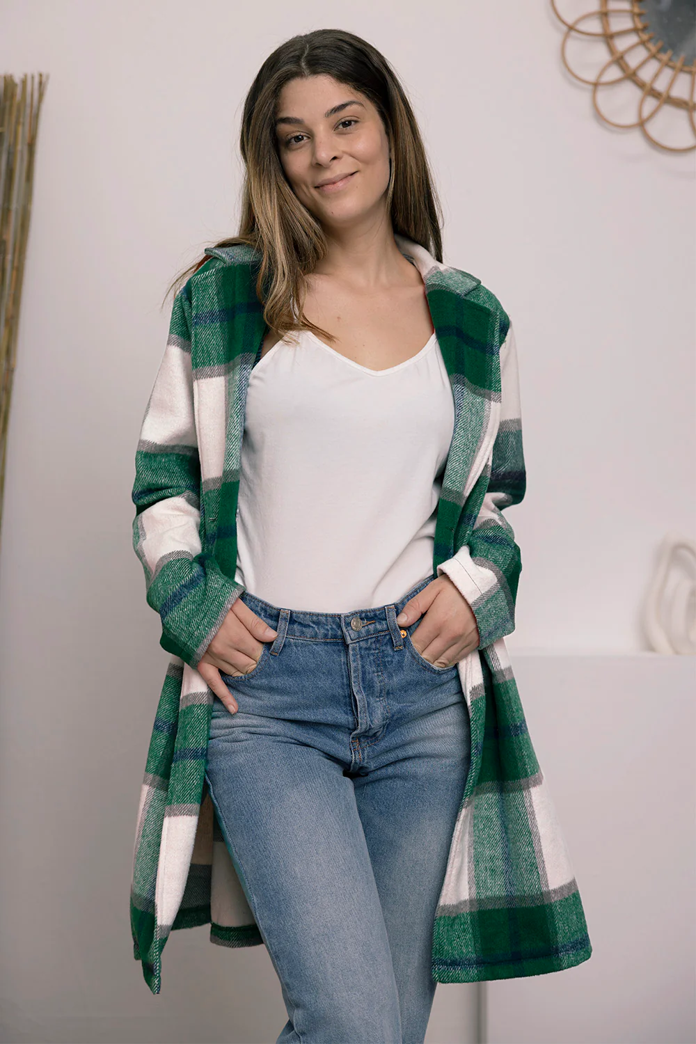 Plaid Button Up Lapel Collar Coat - Image 11