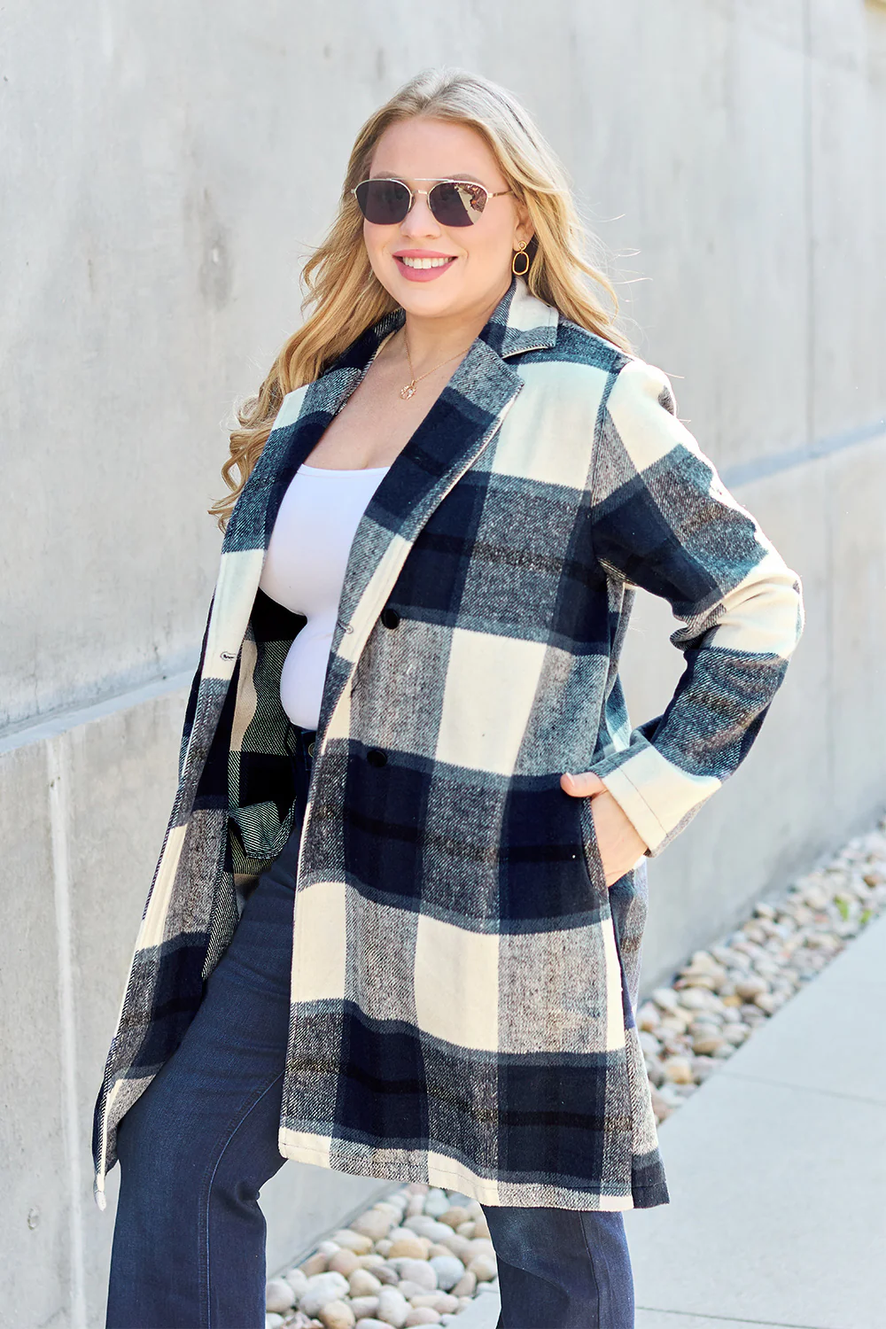 Plaid Button Up Lapel Collar Coat - Image 13