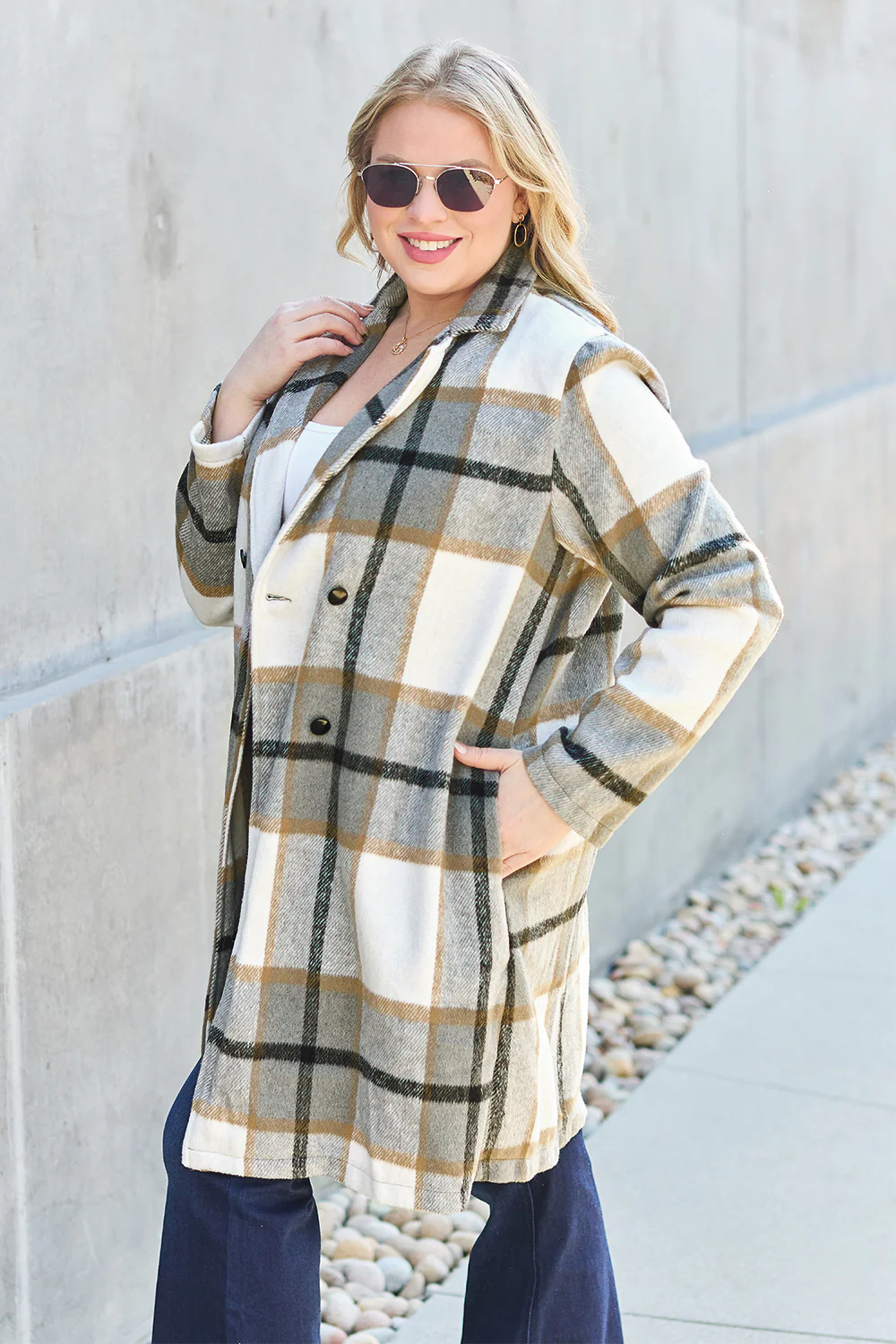 Plaid Button Up Lapel Collar Coat - Image 20