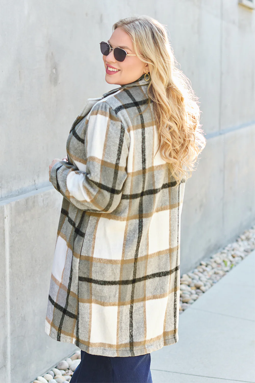 Plaid Button Up Lapel Collar Coat - Image 21