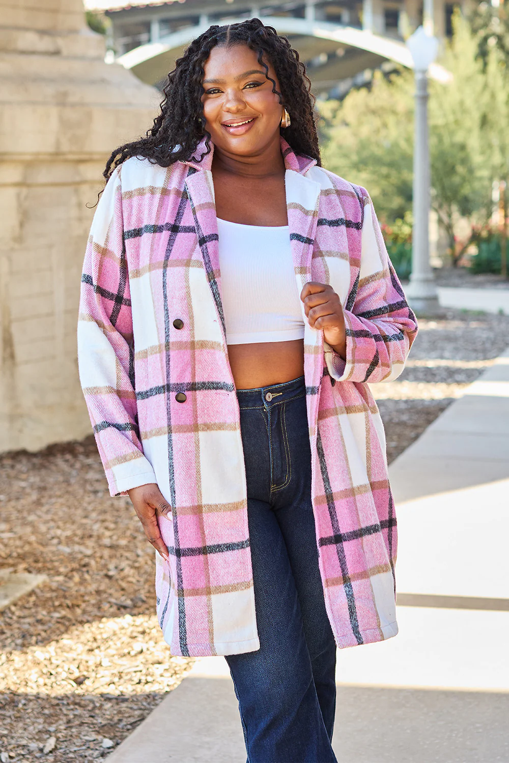 Plaid Button Up Lapel Collar Coat - Image 5