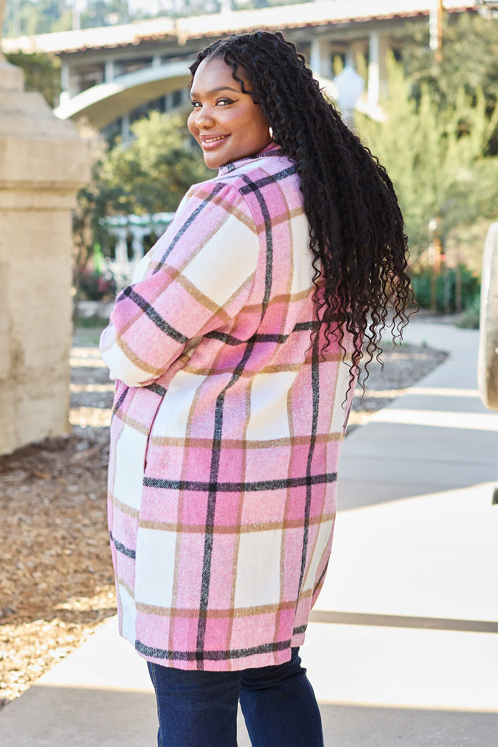 Plaid Button Up Lapel Collar Coat - Image 6
