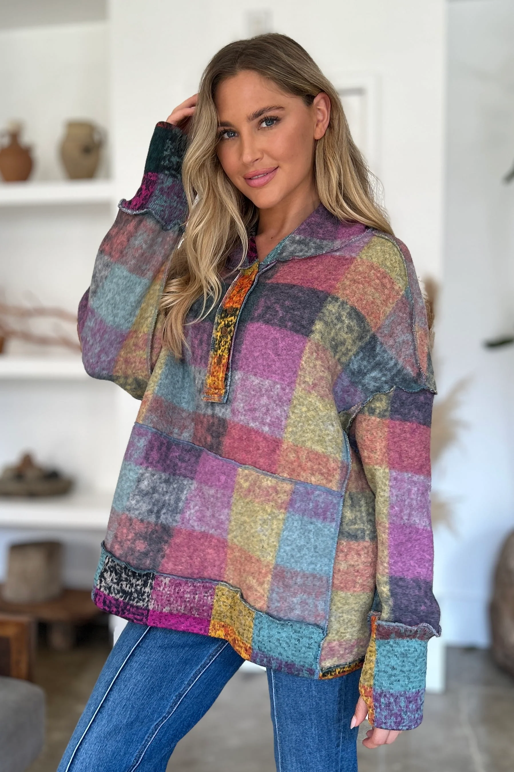 Plaid Dropped Shoulder Hoodie - Image 4
