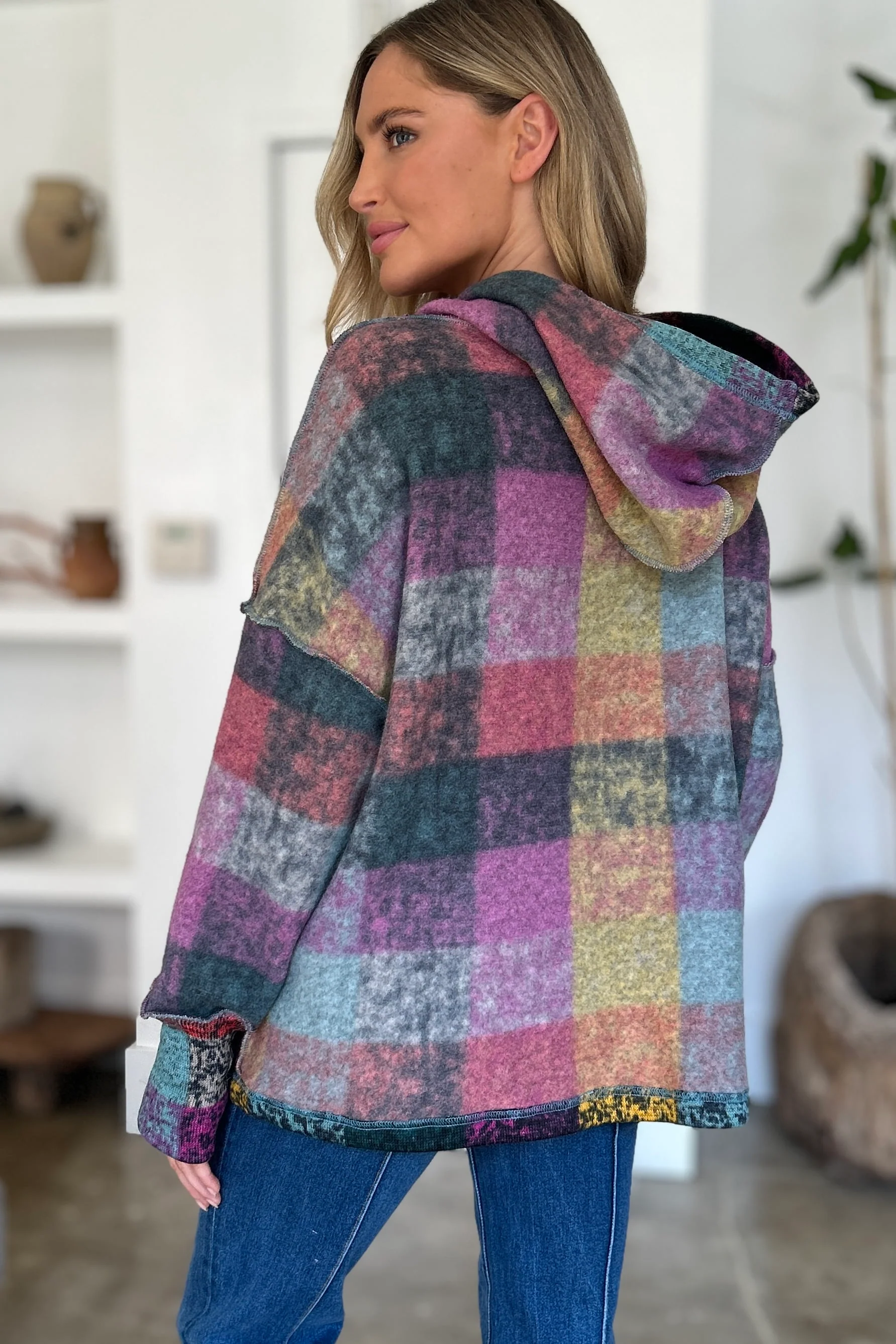 Plaid Dropped Shoulder Hoodie - Image 6