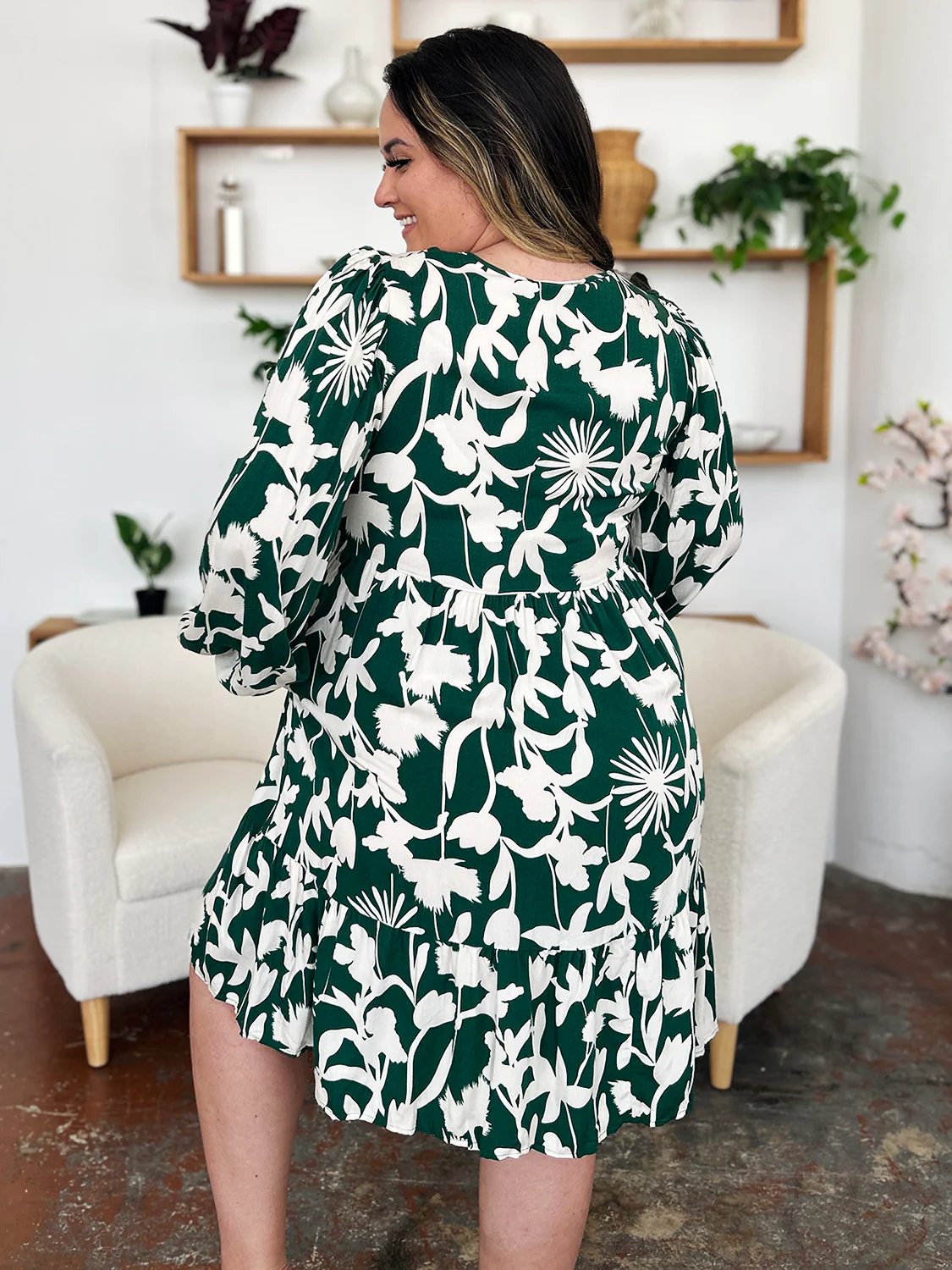 Printed Ruffle Hem Dress with Pocket - Image 4