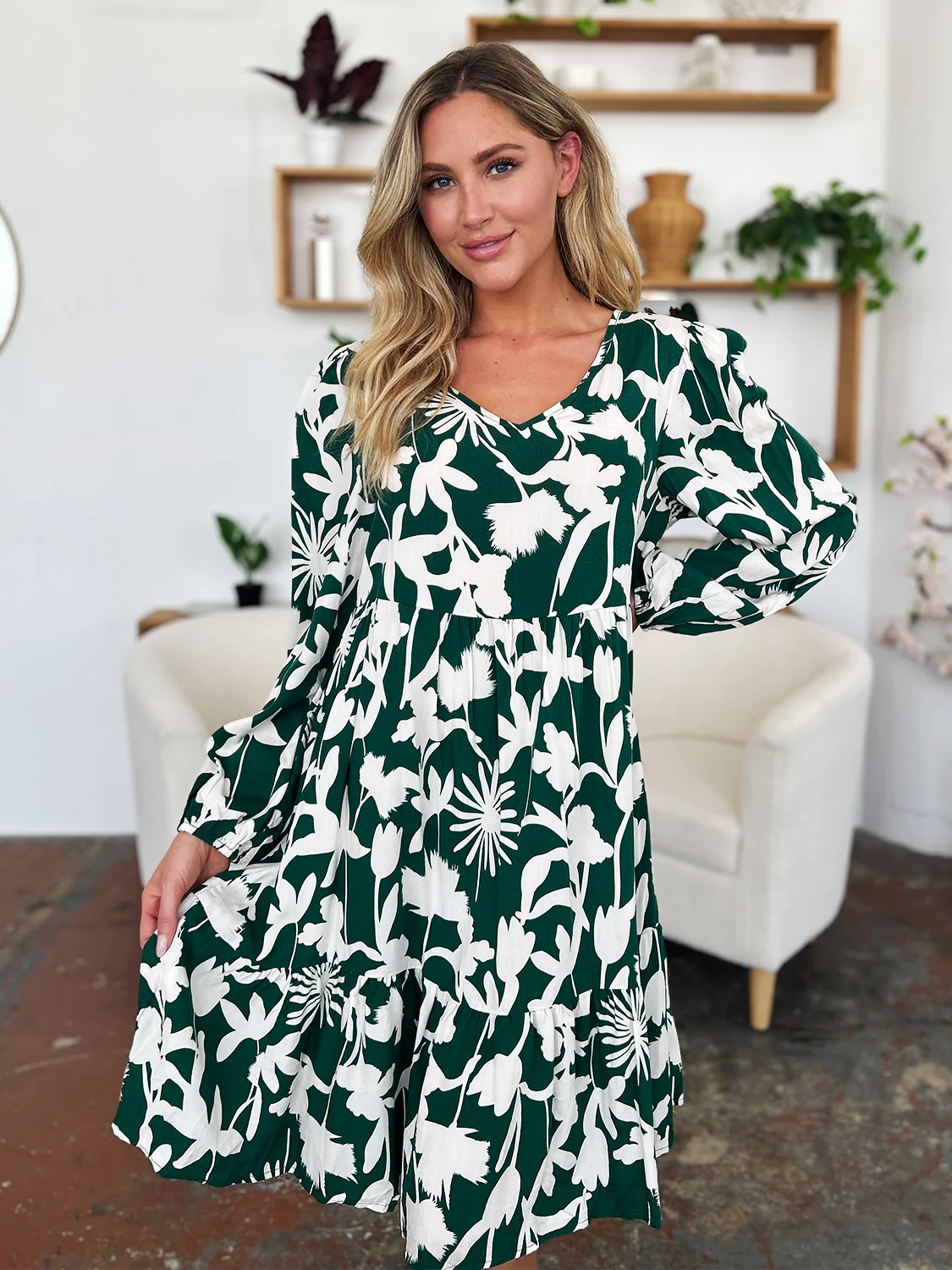 Printed Ruffle Hem Dress with Pocket - Image 5