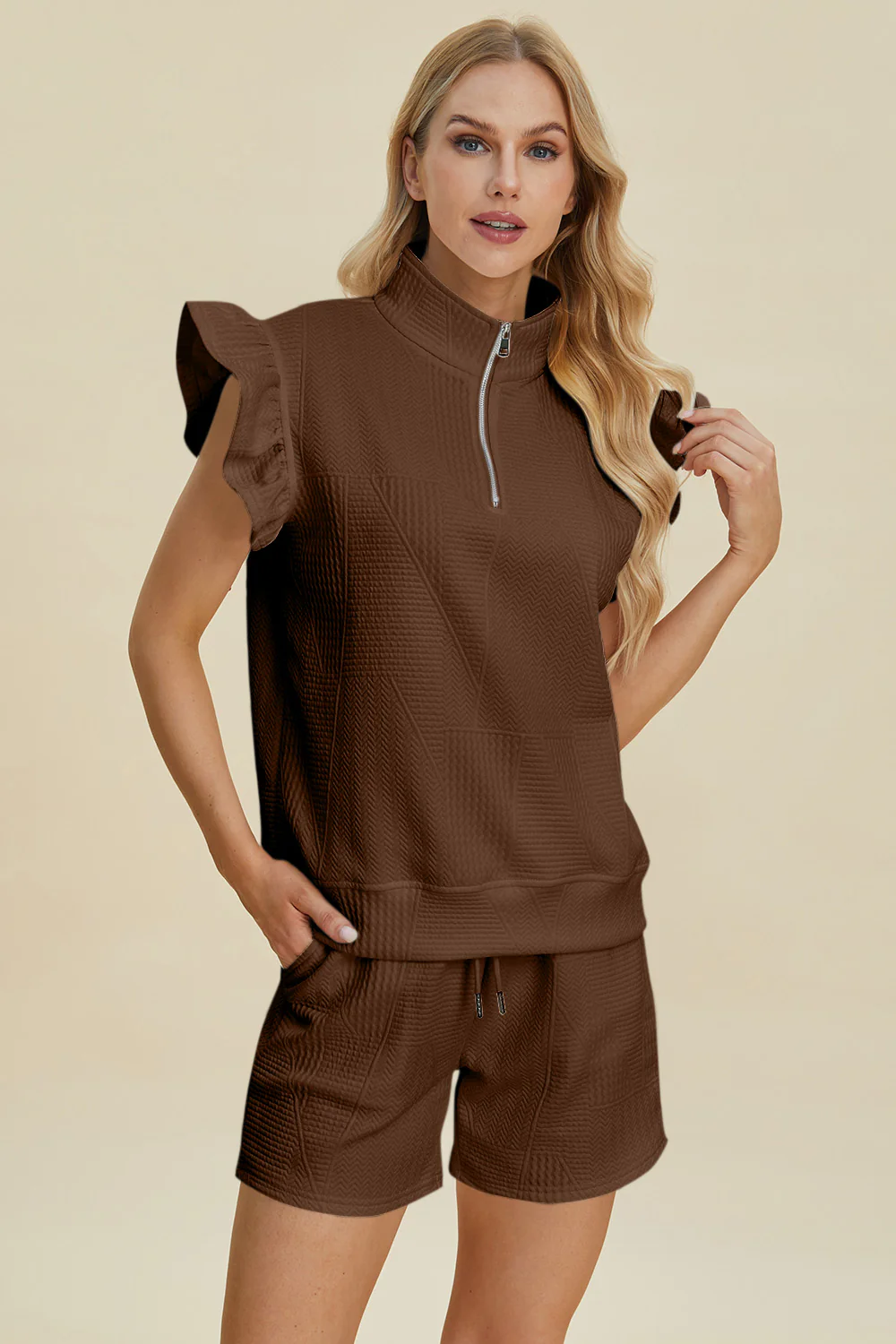 Texture Ruffle Sleeve Short Set - Image 24