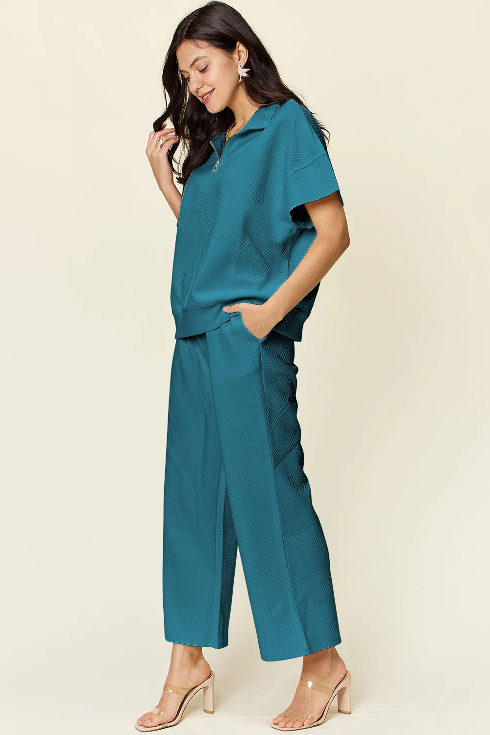 Textured Zip up Set(Multiple Colors) - Image 15