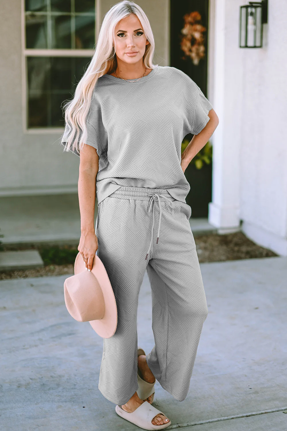 Texture Short Sleeve Top and Pants Set - Image 13