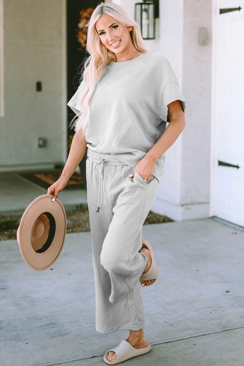 Texture Short Sleeve Top and Pants Set - Image 14