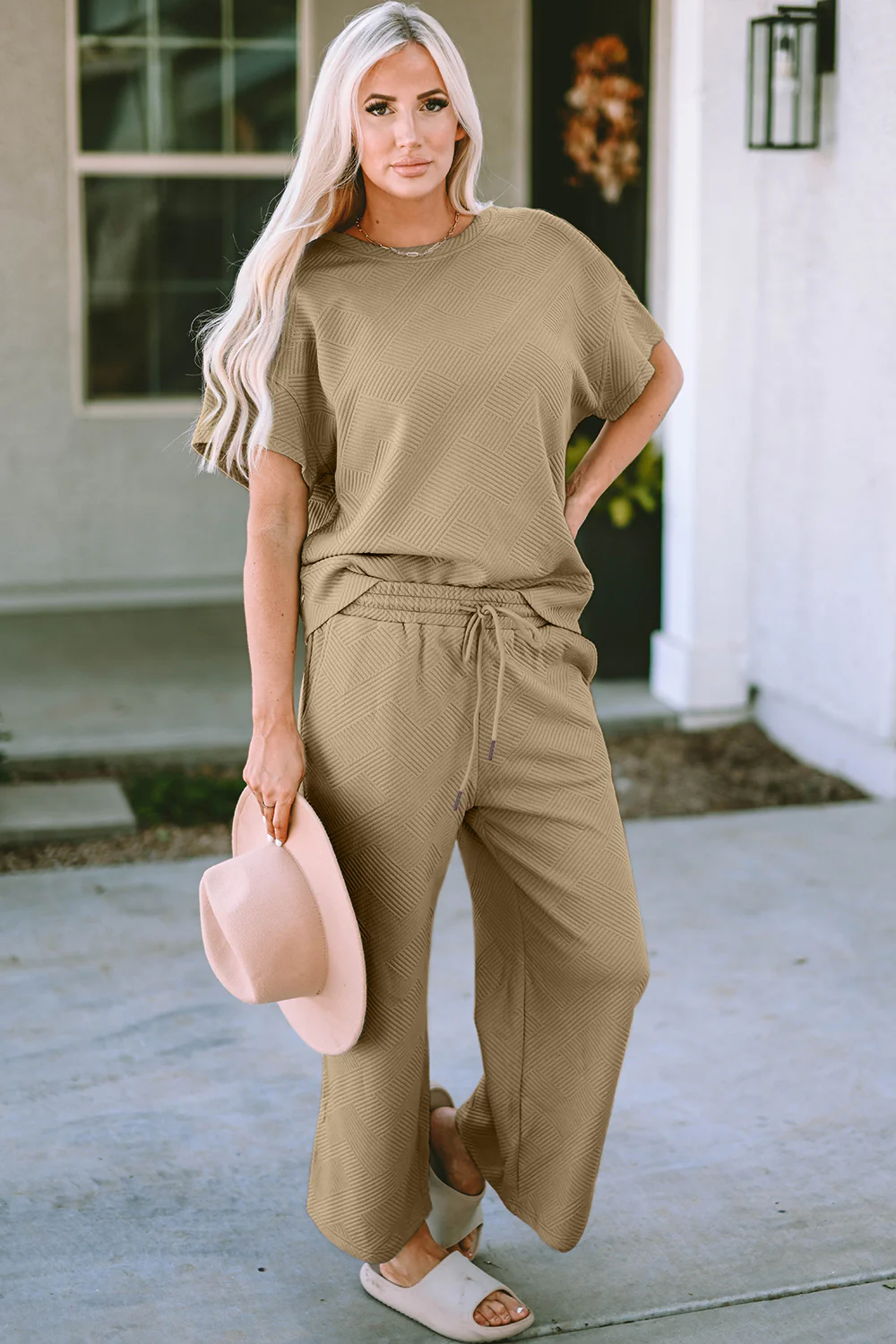 Texture Short Sleeve Top and Pants Set - Image 5