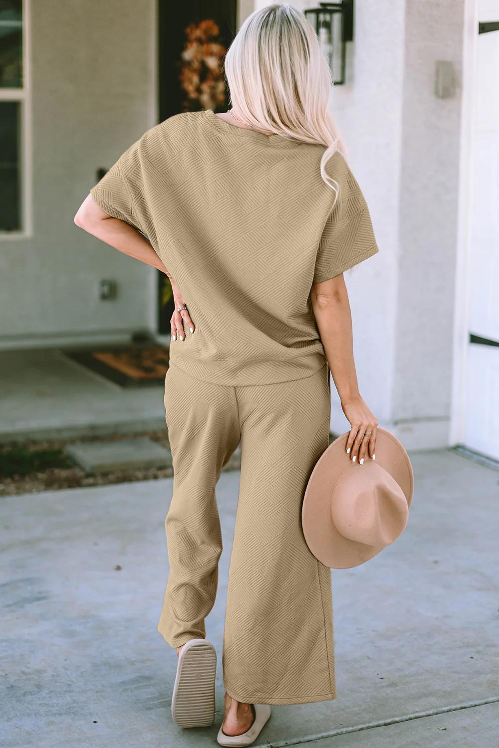 Texture Short Sleeve Top and Pants Set - Image 6