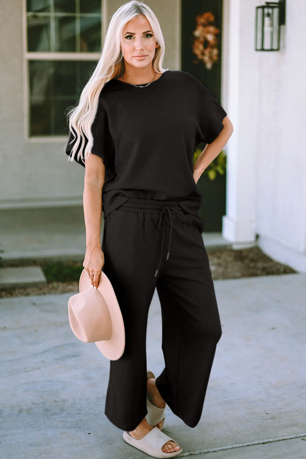 Texture Short Sleeve Top and Pants Set - Image 7