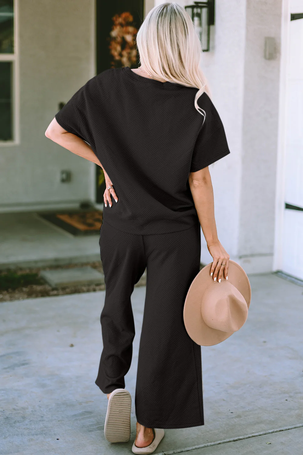 Texture Short Sleeve Top and Pants Set - Image 9
