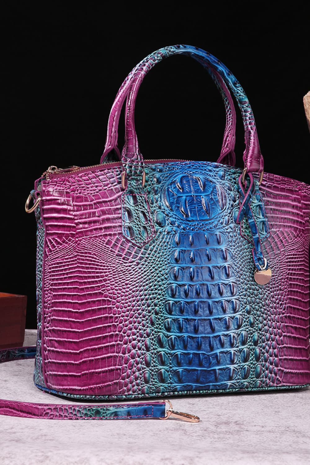 Gradient Faux Leather Handbag - Image 9