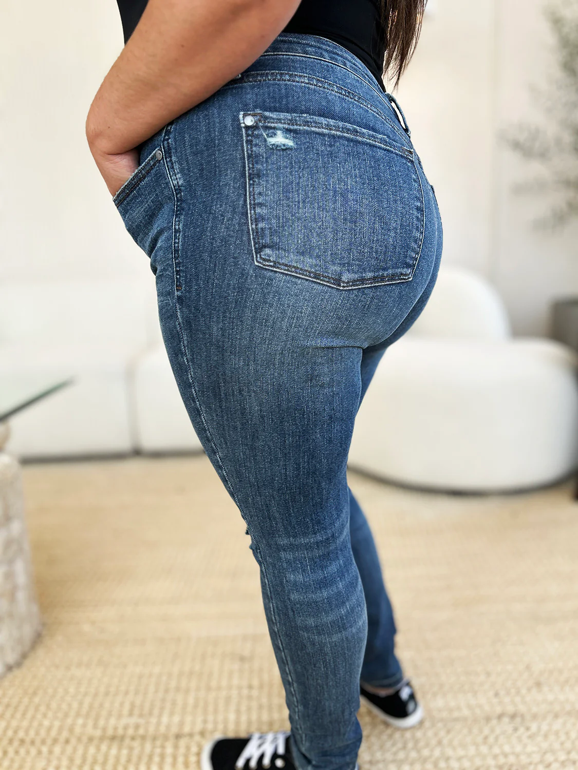 Judy Blue Full Size Mid Waist Distressed Slim Jeans - Image 12