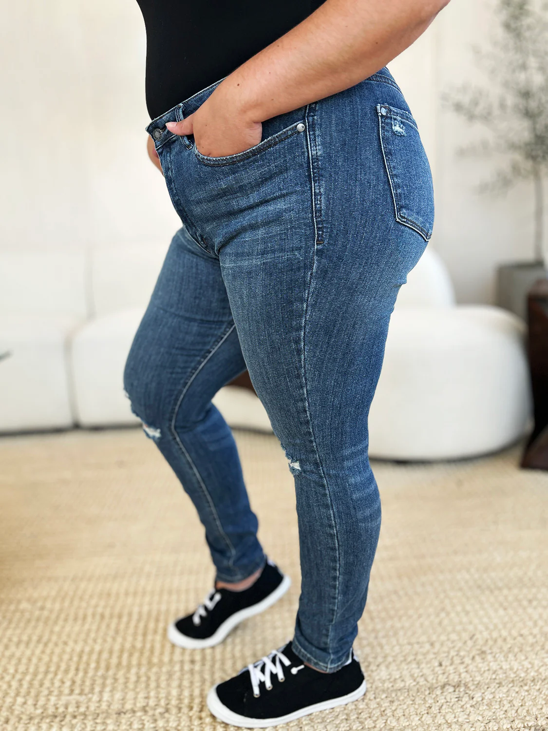 Judy Blue Full Size Mid Waist Distressed Slim Jeans - Image 14