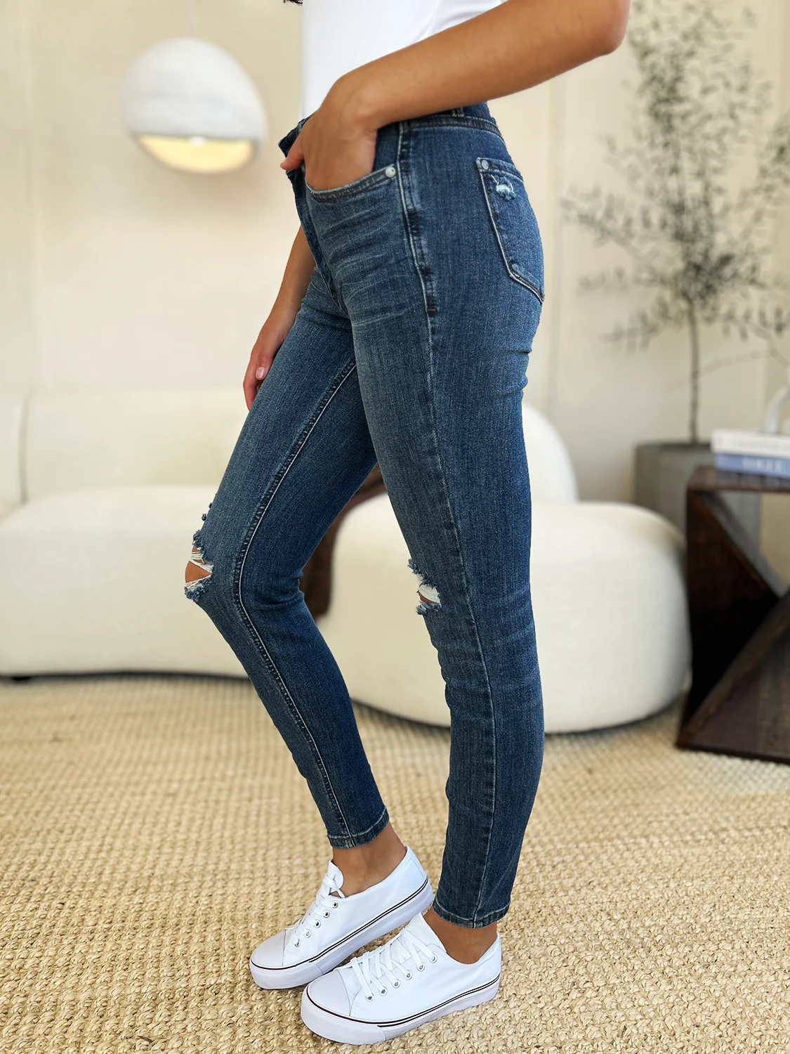 Judy Blue Full Size Mid Waist Distressed Slim Jeans - Image 4