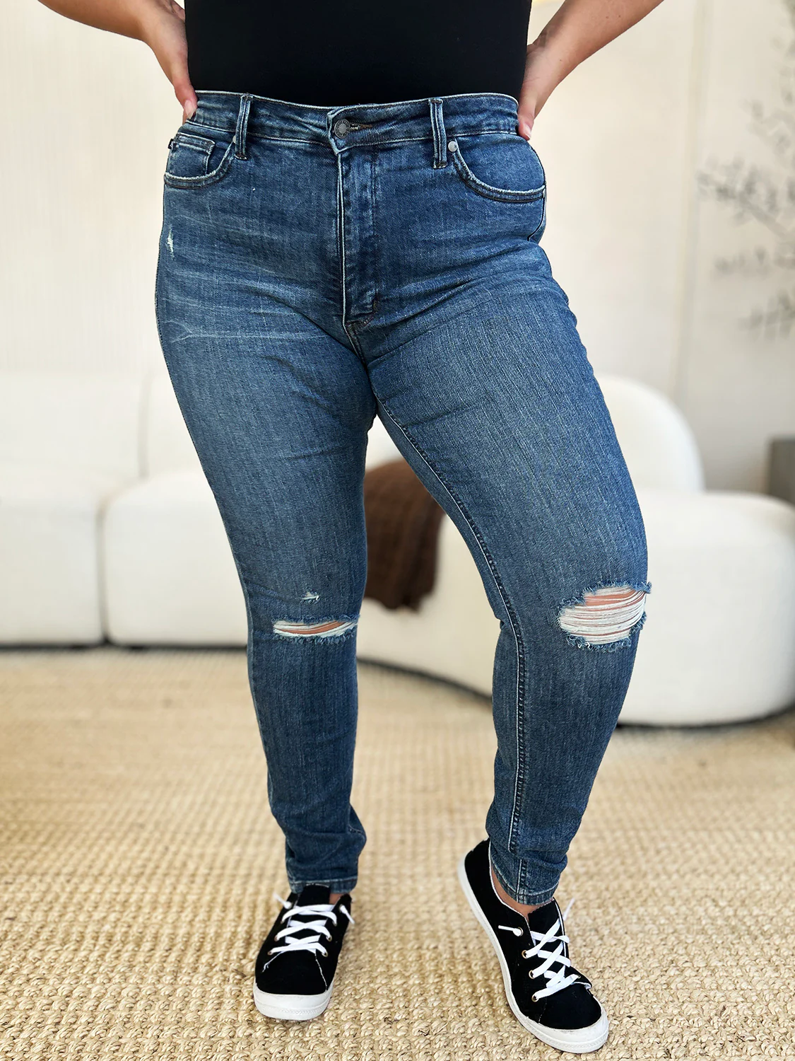 Judy Blue Full Size Mid Waist Distressed Slim Jeans - Image 8