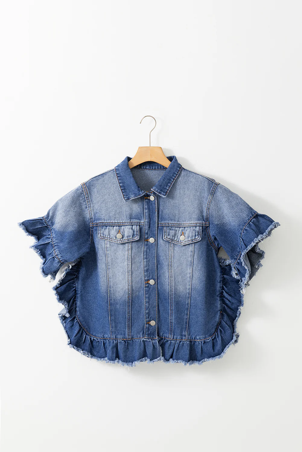 Ruffled Raw Hem Denim Jacket - Image 5
